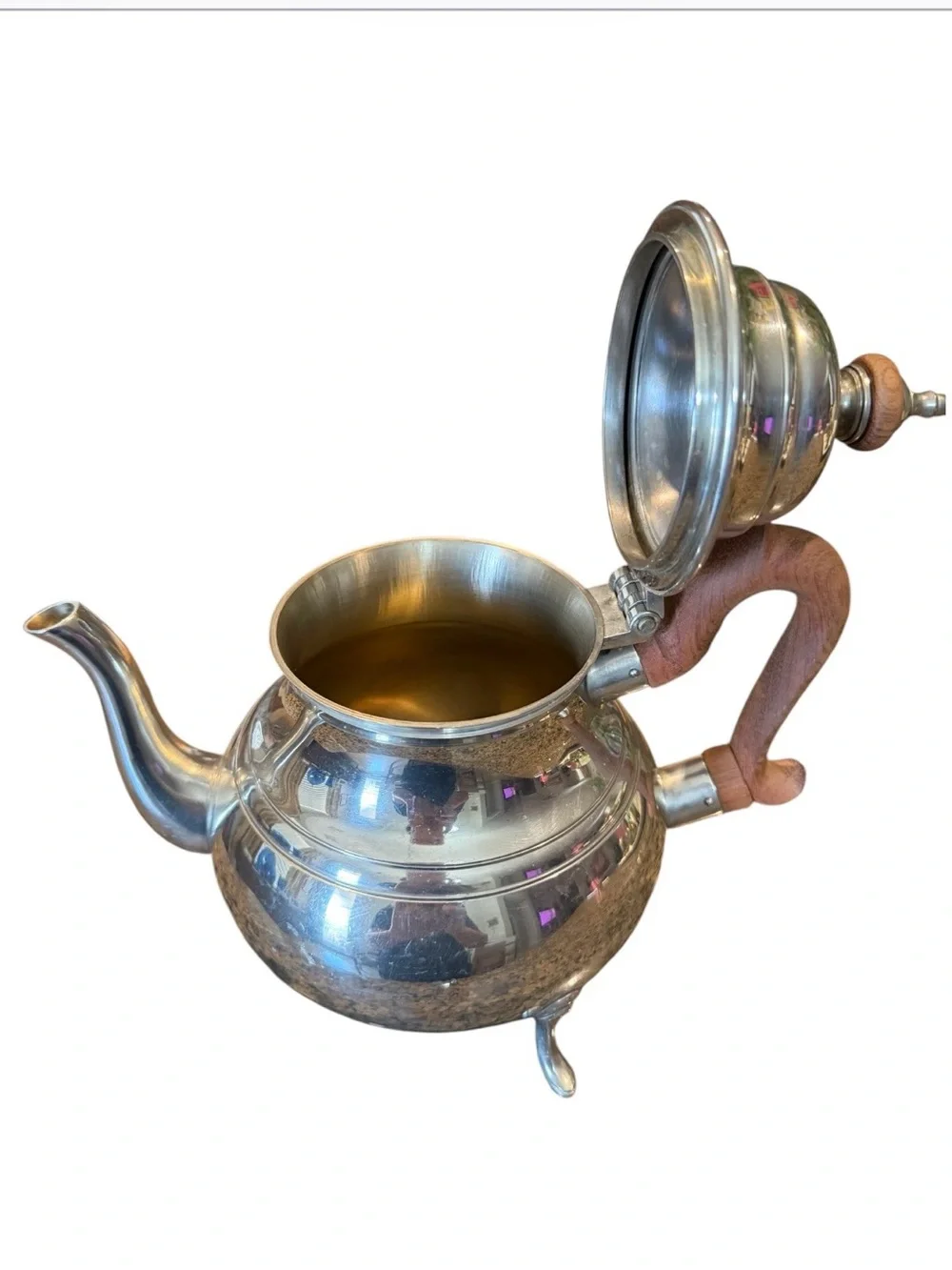 Vintage Williamsburg Stieff Pewter Teapot CW80-30 Wood Handle 9” Colonial